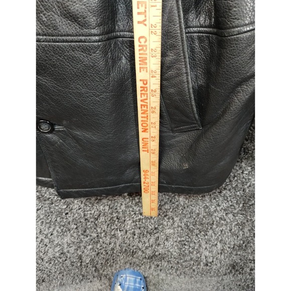 Perry Ellis Portfolio Leather Jacket Men Large Black Quilt Lined Button Front - Picture 4 of 8